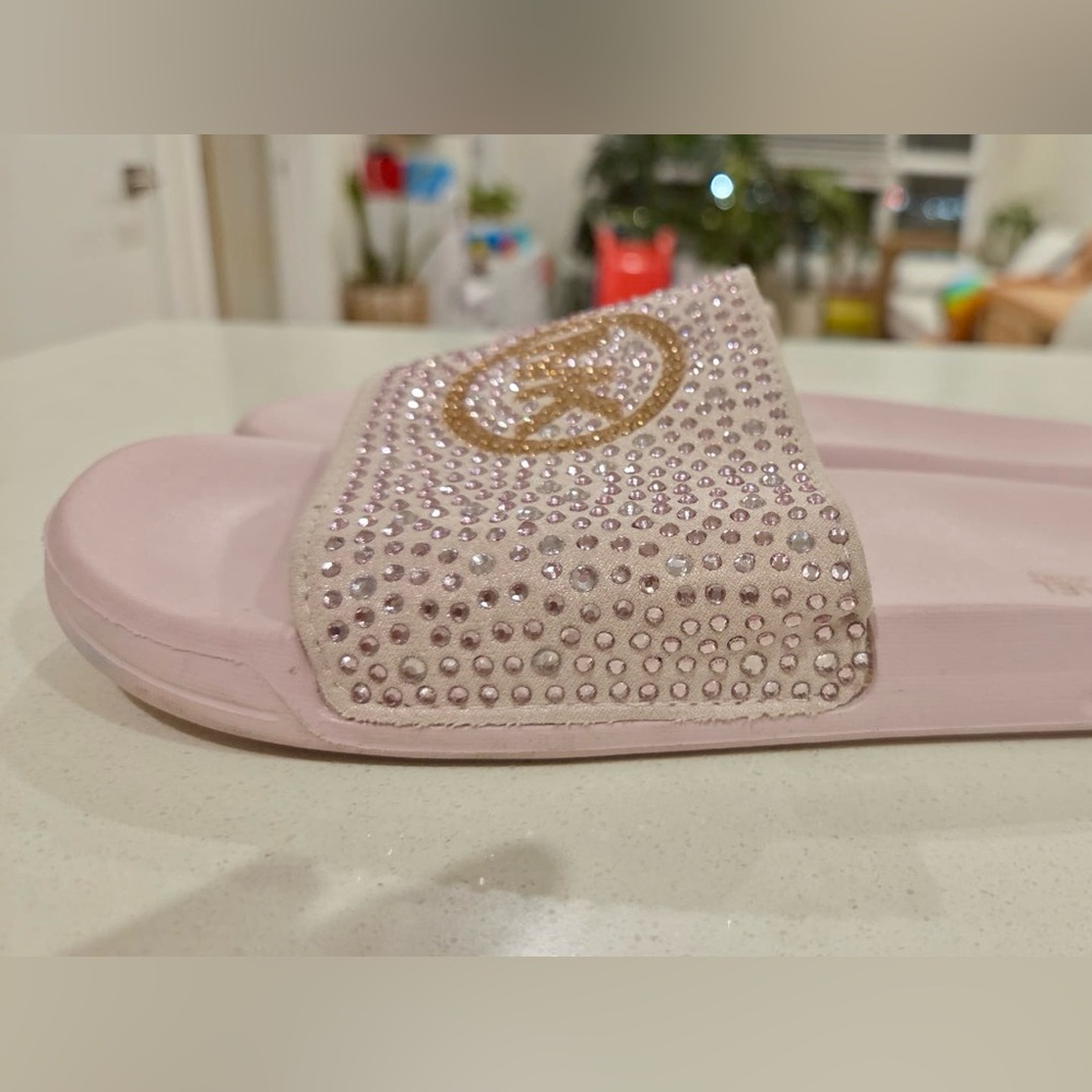 Michael Kors Light Pink Rhinestone Slides - Picture 2 of 5